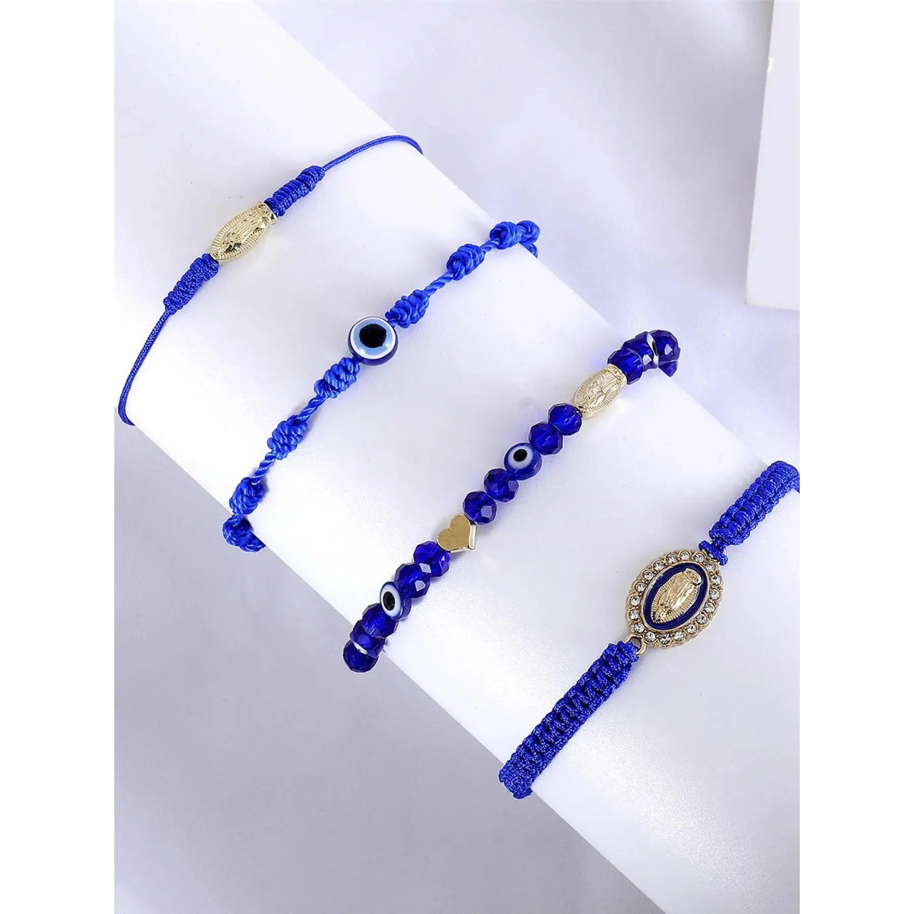 4Pcs Beaded Bracelet Set Mexican Braclets Virgin Mary San Judas Boho Style Beaded Braided Bracelet For Women Girls Red String Evil Eye Green Beads Anklets Jewelry Gift Bead Bracelets