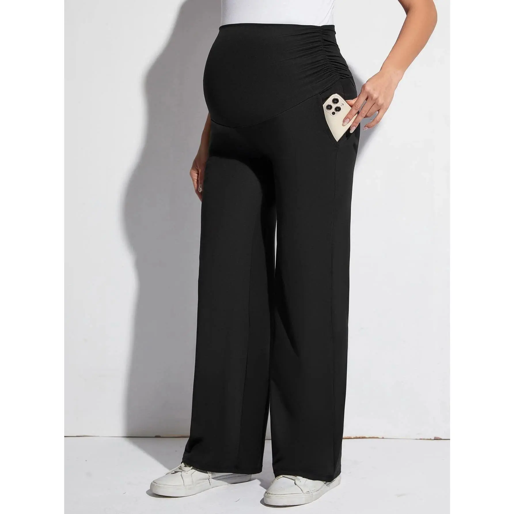Women's Black Solid Plain Slim-Fit Ankle Length Maternity Yoga Pants - High Stretch, Versatile Maternity Clothes for Summer Casual Use, Modest Look