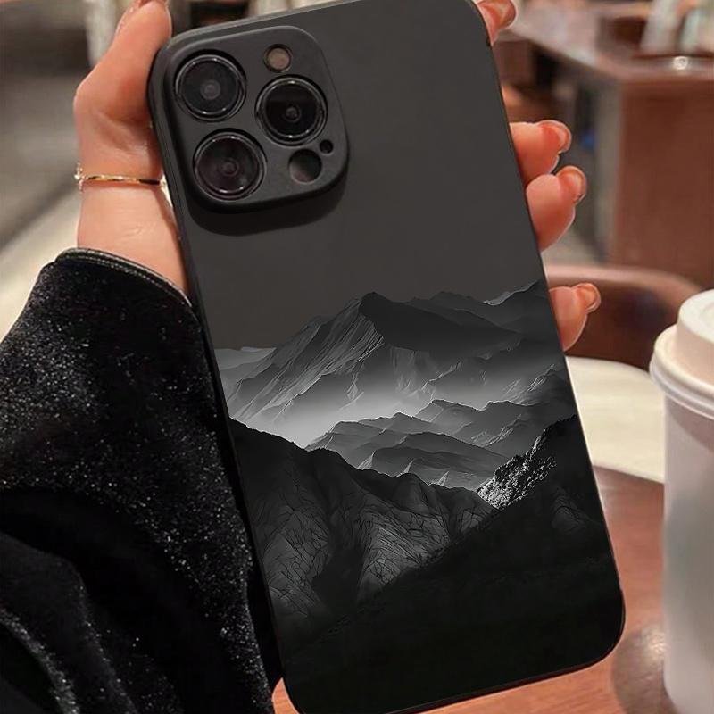Creative Cube Black Brand New Colorful Mountain Scene Pattern TPU Shockproof Full Coverage Precision Hole Protective Case, Suitable for iPhone 17/16/15/14/13/12/11 PRO PROMAX PLUS AIR E XS XSMAX, Ideal Gift for Friends and Family, YT40