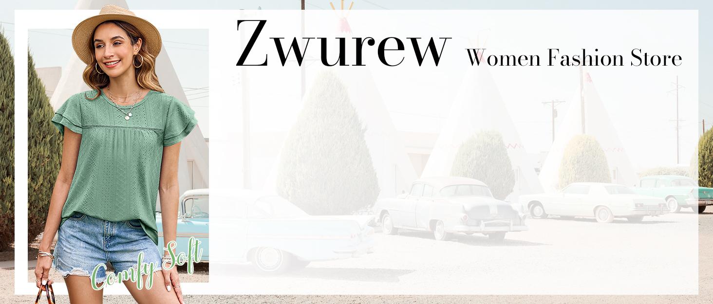 Women's Summer Tops Crewneck Eyelet Ruffle Short Sleeve Blouses Casual Babydoll Shirts 2025 S-2XL Lightweight Soft Knitted Fabric Trendy Babydoll Style