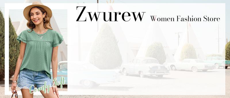 Women's Summer Tops Crewneck Eyelet Ruffle Short Sleeve Blouses Casual Babydoll Shirts 2025 S-2XL Lightweight Soft Knitted Fabric Trendy Babydoll Style