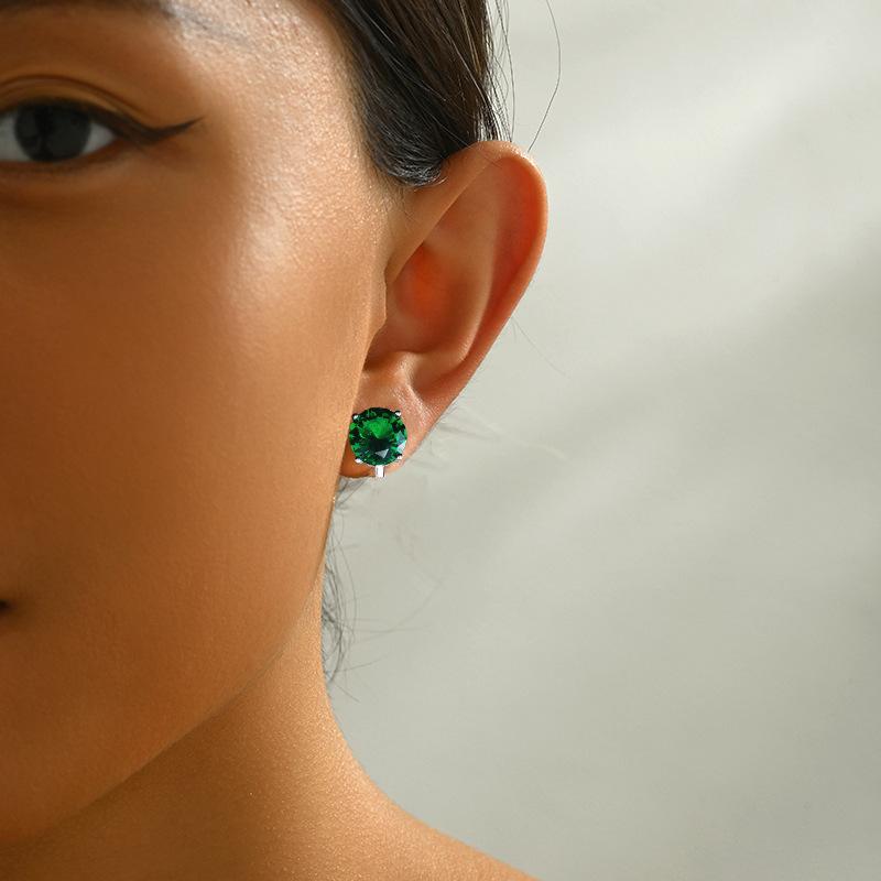 Micro-inlaid zirconia non-pierced ear clips for women, 3A grade super shiny geometric round colored earrings Moissanite Stud Unisex Hip Hop Zircon