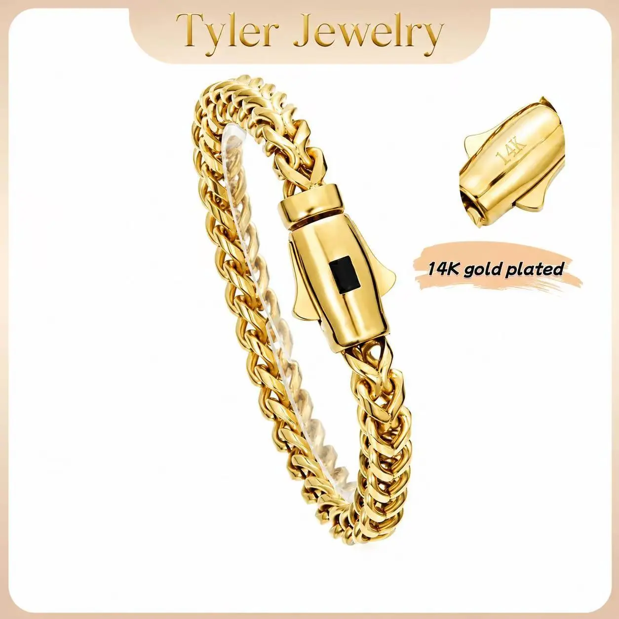 14K Gold Plated 6MM Oval Square Link Bangle Set Waterproof Hypoallergenic Cuban Miami Style Christmas Gift for Loved Ones