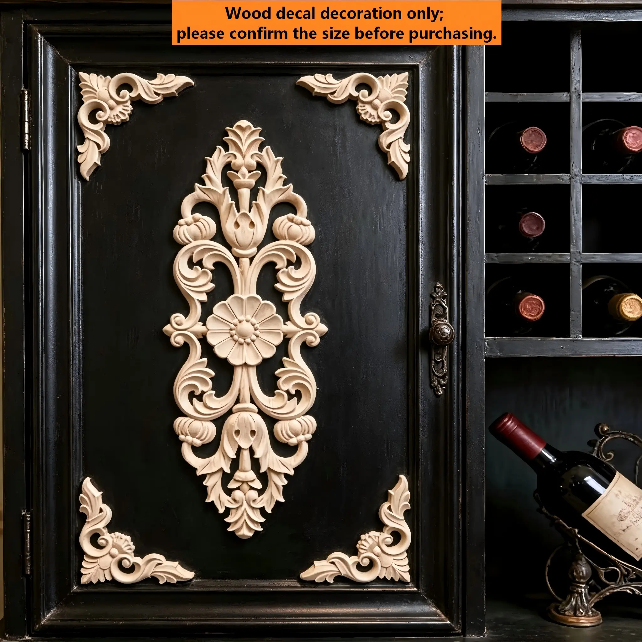 Classic Wooden Floral Panel Craft, Wood Design, Handicraft, Home Decor, Beam Decoration, Woodworking Supplies, Intricate Carving Patterns, Cabinet, Door, Window, Vanity, Fireplace, Furniture, Feature Wall Stickers