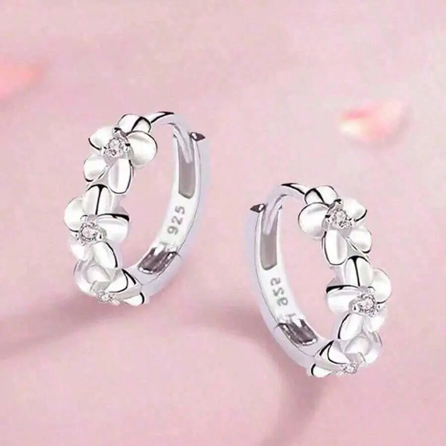 Women's High-Quality Silver Zinc Alloy Zirconia Flower Needle Earrings - Jewelled, No Precious Metal Plated, Casual & Party Wear Wedding Jewelry for Festive Gifting, Adjustable