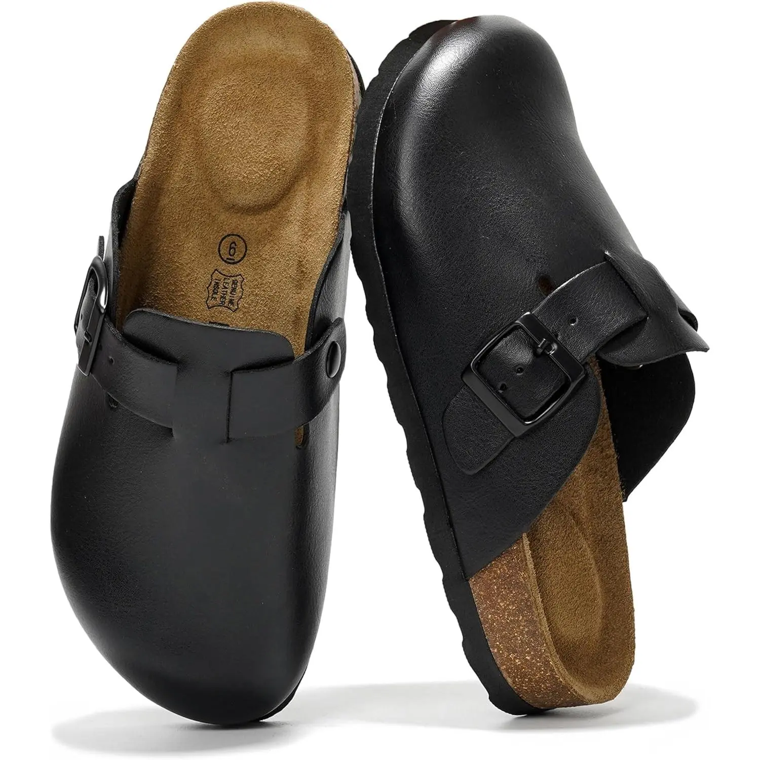 100% Genuine Leather Footbed Clogs for Women - Memory Foam Arch Support Slippers for Women - Trendy Slip-ons Women's Mules & Clogs Sandals