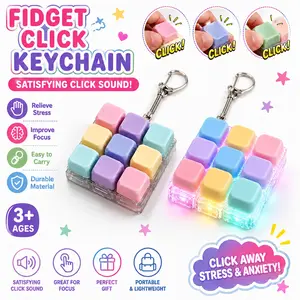Fidget Click Keychain Toy, Satisfying Keyboard Clicker Stress Relief Sensory Toy, Cute Pastel Portable Keychain for Kids Adults School Office Gift