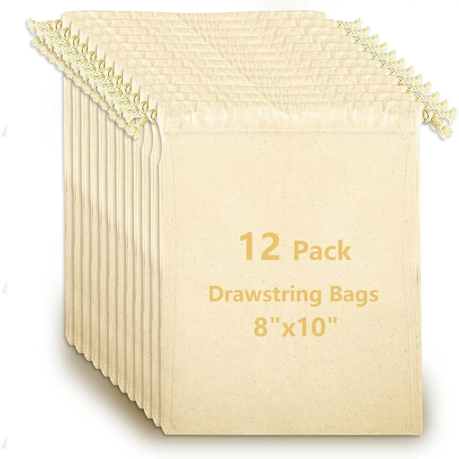 12 Pack Cotton Muslin Drawstring Bags 8x10 inch, Reusable Cloth Bags for DIY Tie-Dye Projects, Gift Wrap Bag, Produce and Drawstring Christmas Bag, Eco-Friendly, Lightweight
