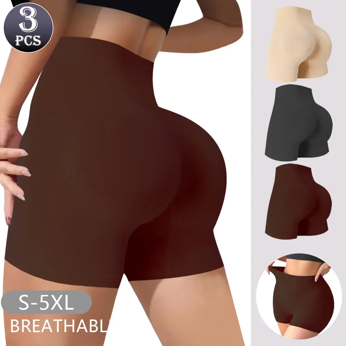 QUASTI Women's 3-Pack Seamless High-Waist Shaping Boy Shorts, Elastane Black, Tummy Control, Butt Lifting Compression, Invisible Full Coverage, Expandable Casual Daily Briefs, S-5XL, Do Not Dry Clean