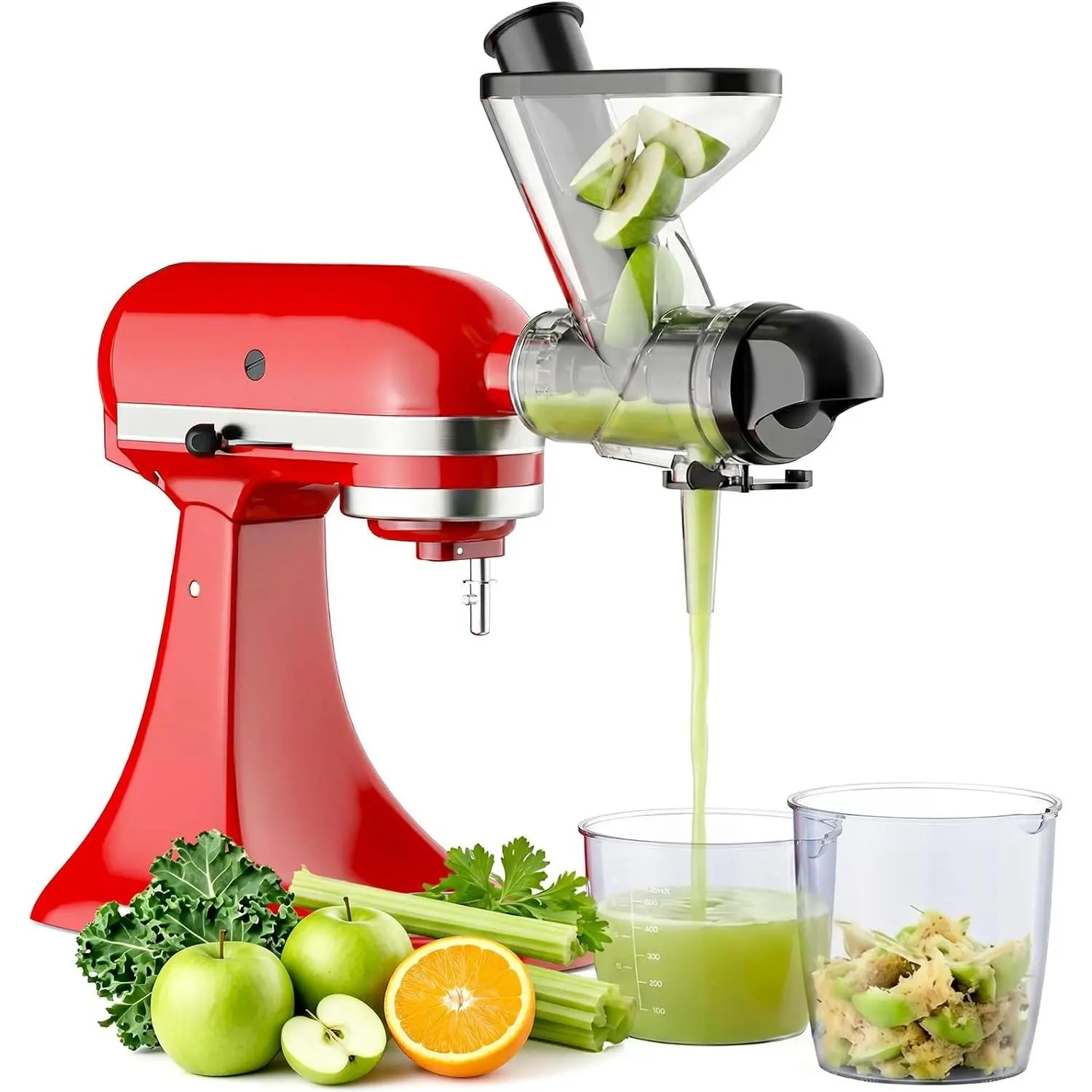 Masticating Juicer Attachment for KitchenAid Stand Mixer - Cold Press Dual Feed Chute Accessory, Slow Juicing Parts for Fruits & Vegetables