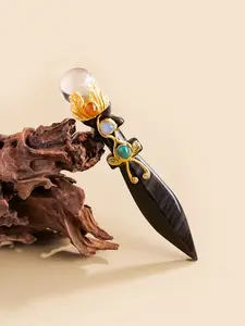 Natural Crystal Amethyst Dagger, Hand Carved Amethyst Silver Color Obsidian Witch Ritual Knife, Home Decor Magic Wand Dagger
