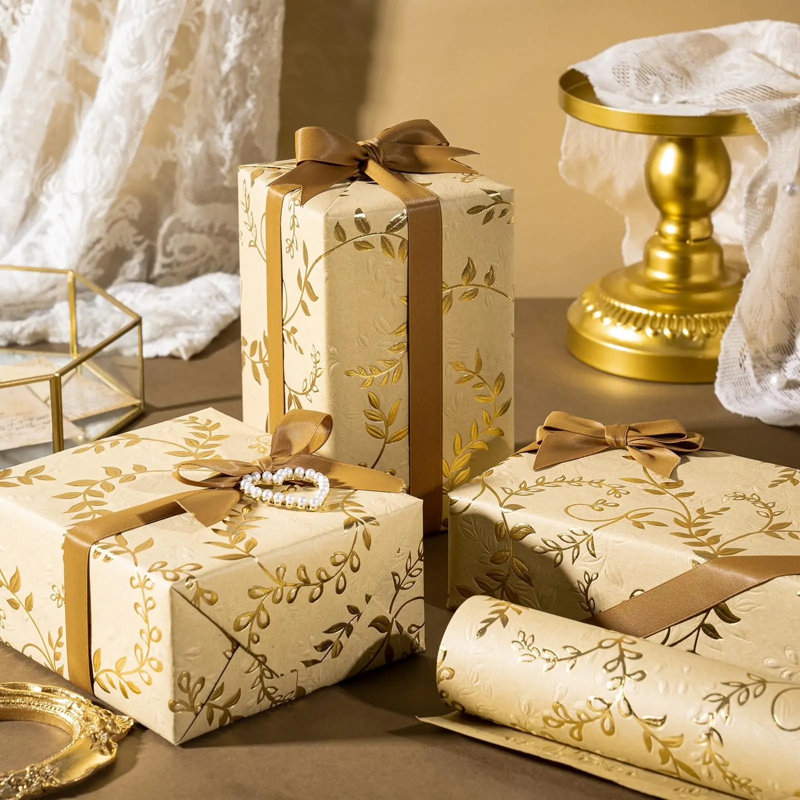 Elegant Gift Wrapping Paper Roll, Vine Design, 17x196.8 Inches, Creative Gift Packaging, Perfect for Birthday, Anniversary, Christmas Gifts
