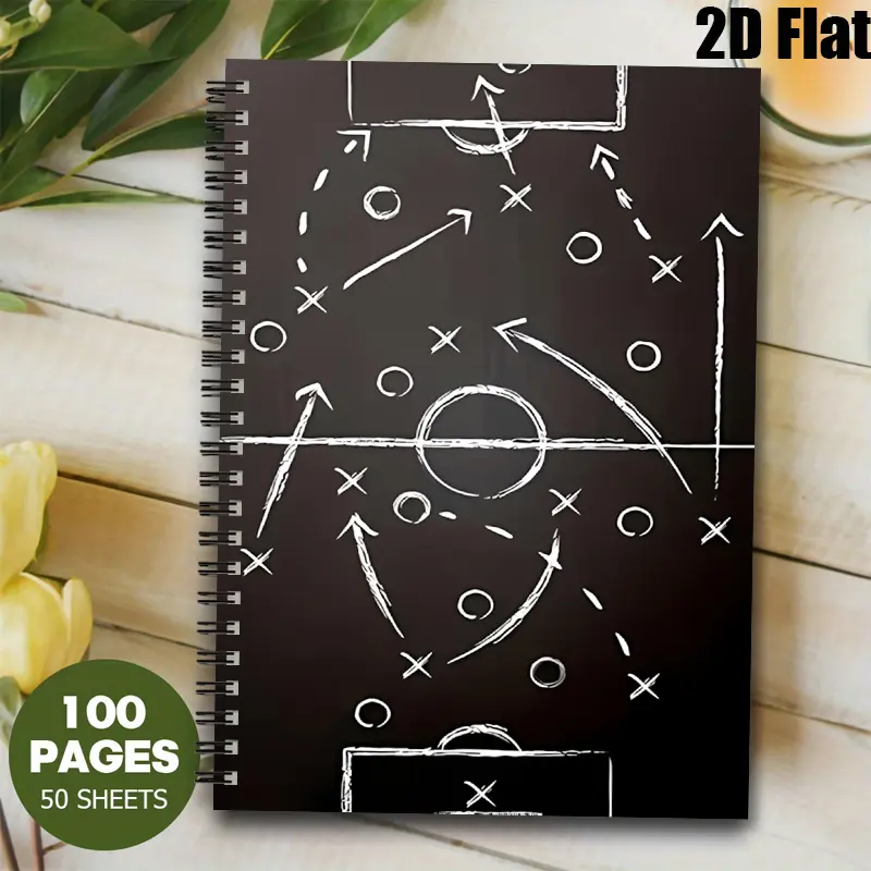 1pc Spiral Bound [2D]Flat Soccer Tactical Notebook with Lined Pages, 100 Pages 5.7X8.26inch, Ideal for Coaches to Draw Plays, Athletes to Analyze Games, Perfect Training Journal, Great Gift for Sports Enthusiasts on Christmas, Birthday, Back to School