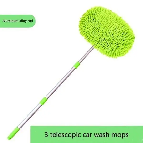 Handheld green car wash mop, telescopic cleaning tool