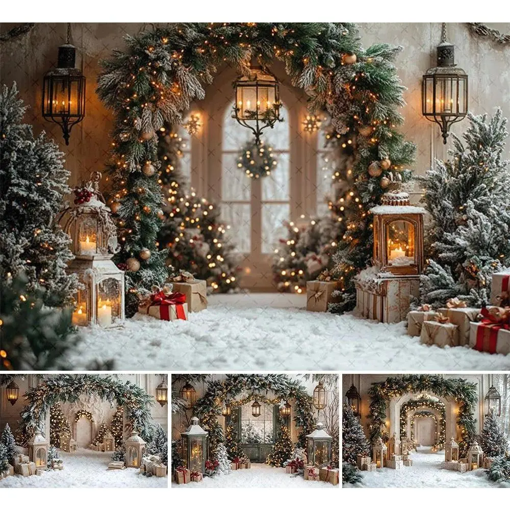 Photography Backdrop, Winter Christmas Forest Glitter Arch Door Decor - Wrinkle Resistant, Abstract Art, All Seasons, Asian-Influence Anniversary Photo Studio Prop for Kids Portraits