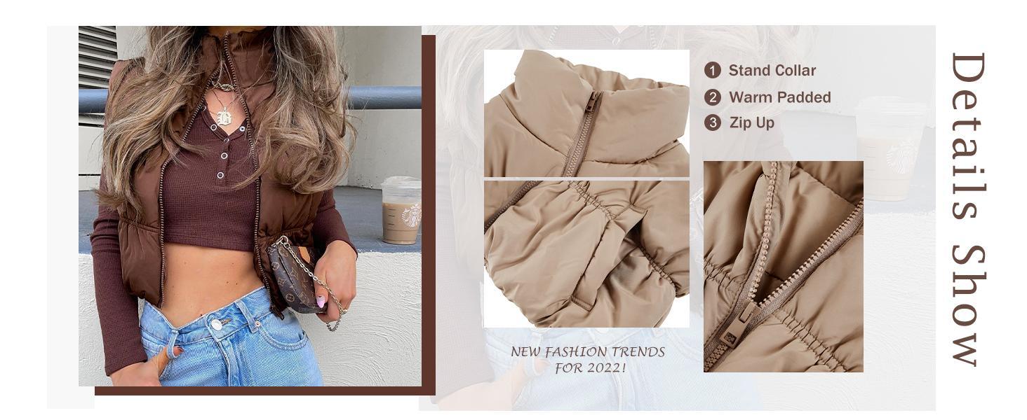 Goranbon Women's Crop Puffer Vest Winter Zip Up Lightweight Warm Padded Sleeveless Coat Casual Vintage