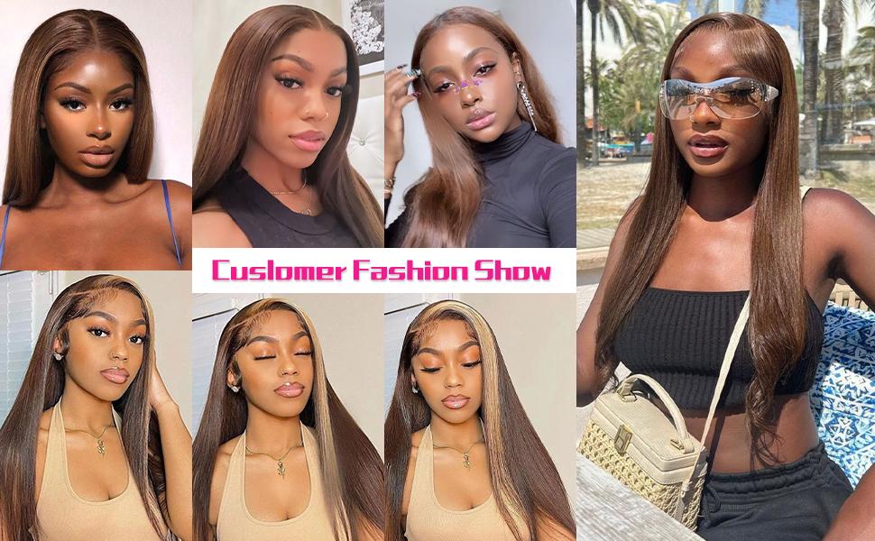 Bling Hair Straight Chocolate Brown Wig Brazilian Remy Human Hair 13x4 13x6 HD Transparent Lace Front Wig Pre plucked 4x4 Lace Closure Wig For Women Natural Hairline 30 Inch 180% Density TikTokShopBlackFriday