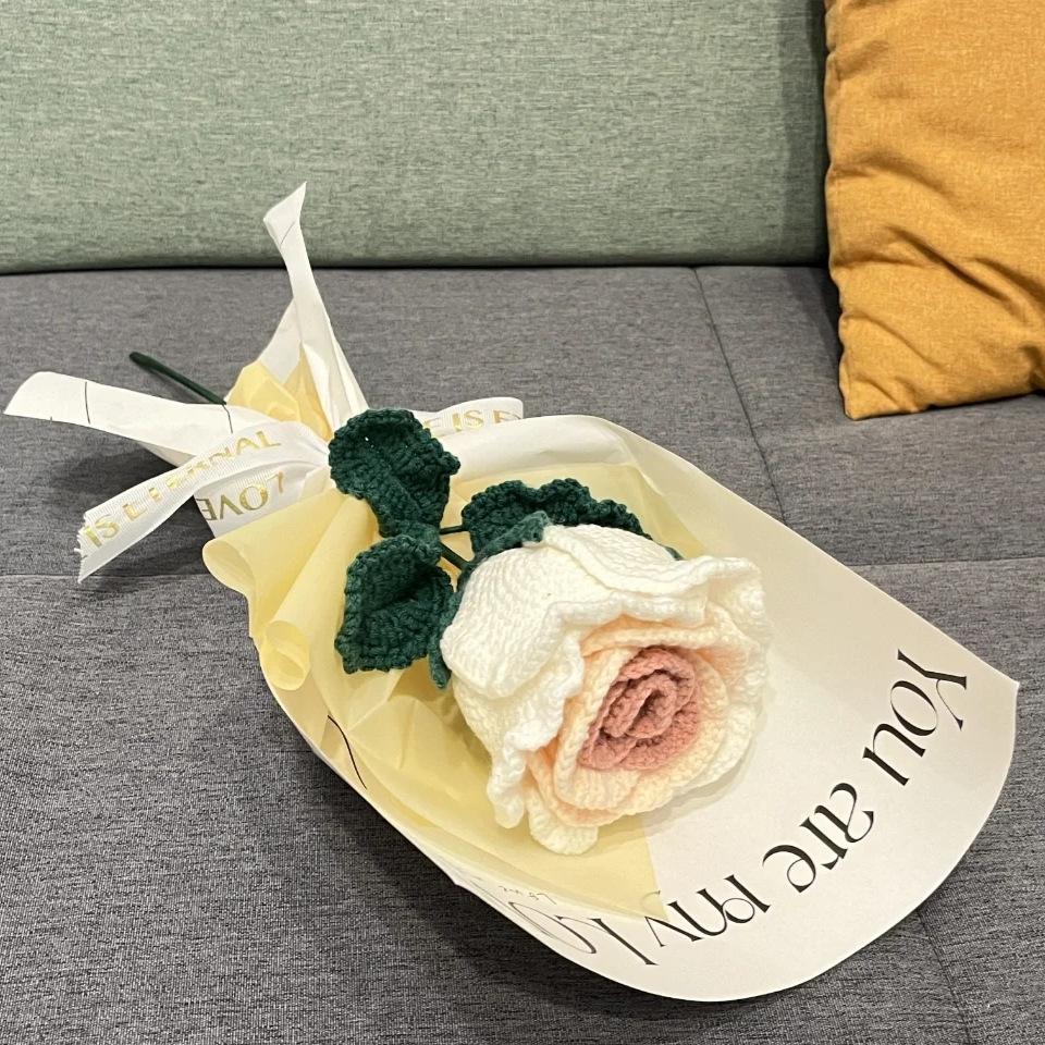 DIY Crochet Rose Bouquet Kit - Handmade Woven Flower Making Set, Complete Materials for Knitted Floral Arrangement
