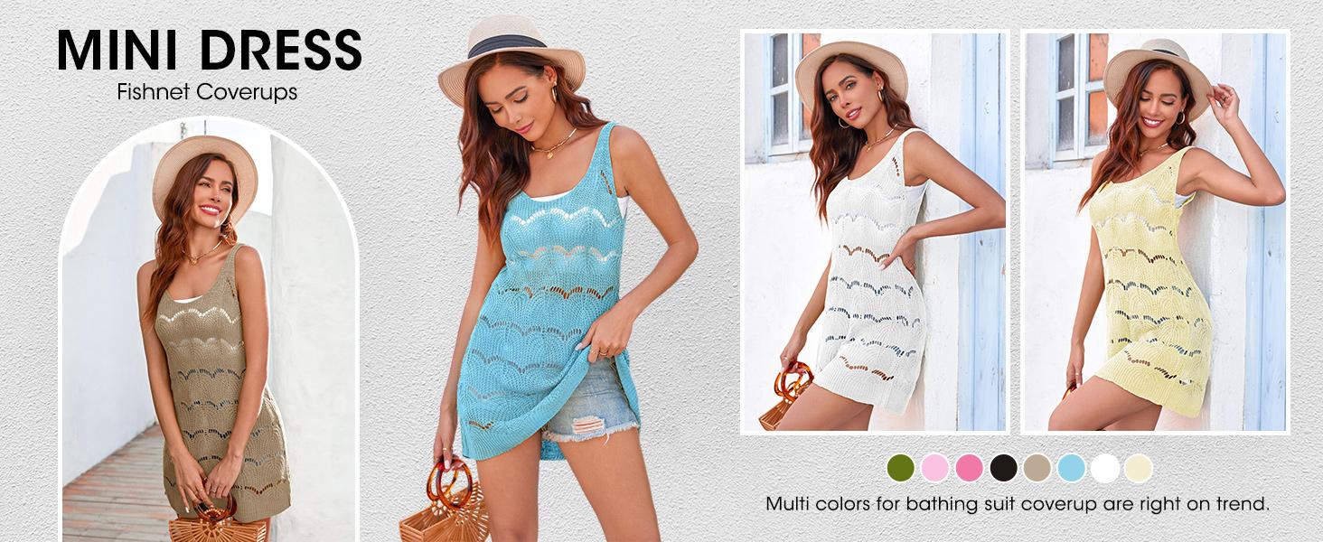 Saodimallsu Womens Sexy Crochet Cover Up Swimwear Mesh Dress See Through Fishnet Beach Swimsuit Top