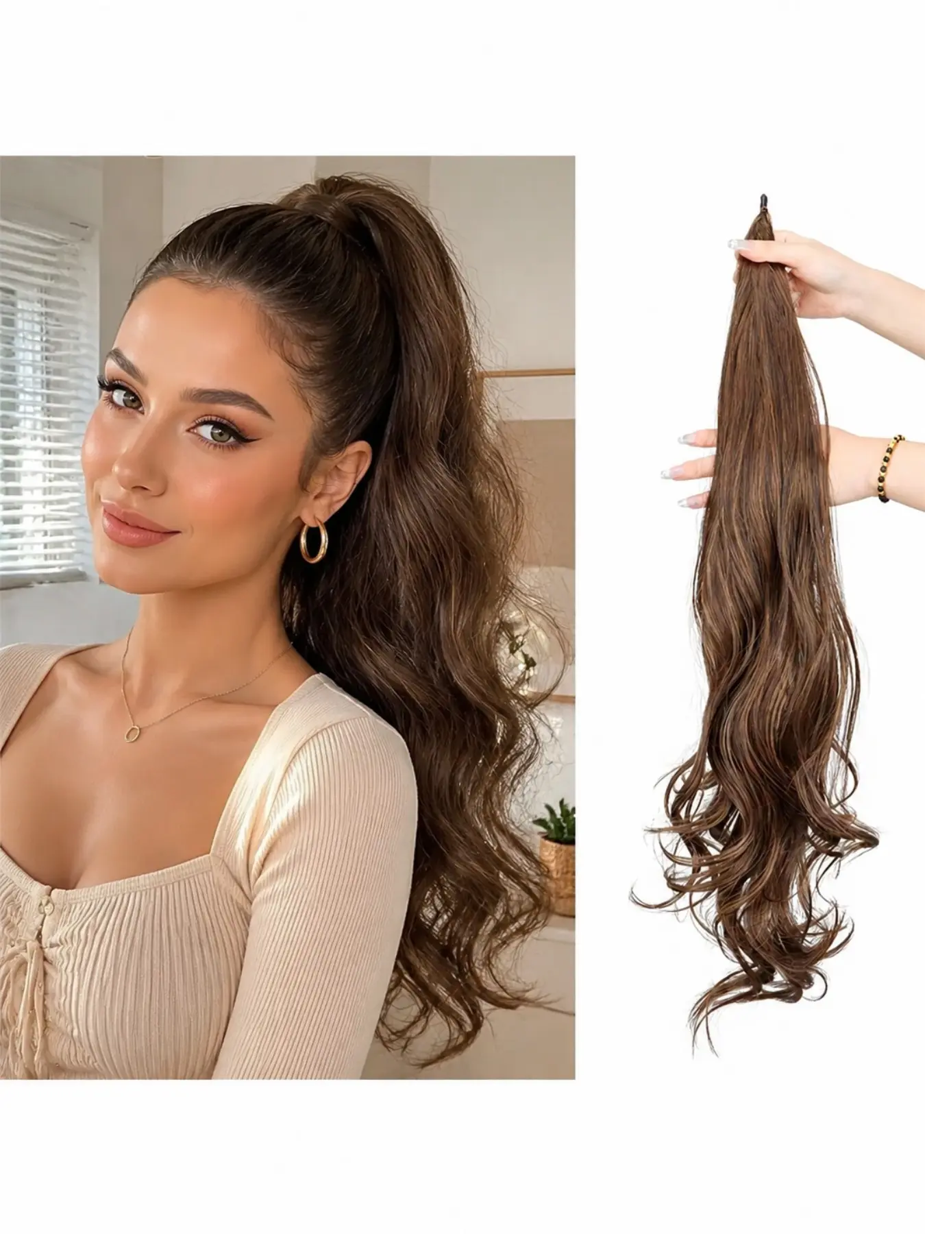 Synthetic 32Inch Long Curly Wave Ponytail Hair Extension Flexible Wrap Around Fake Hairpiece for Women Synthetic Hairpieces