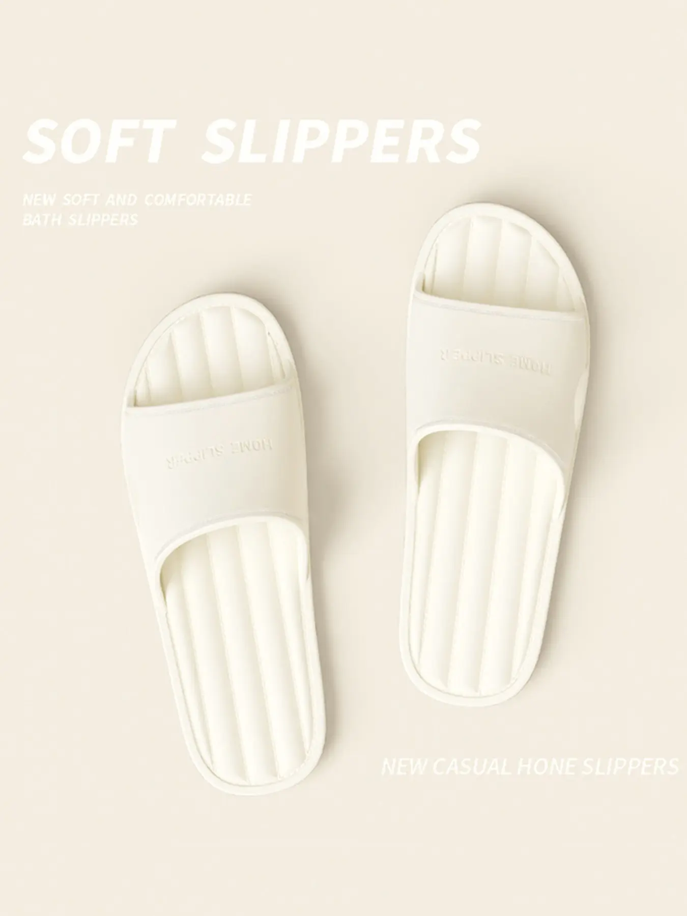 Vertical Stripe Simple Home Slippers, Soft Sole Waterproof Anti-Slip Sandals, Hotel Guest House Bathroom One-Piece Slippers