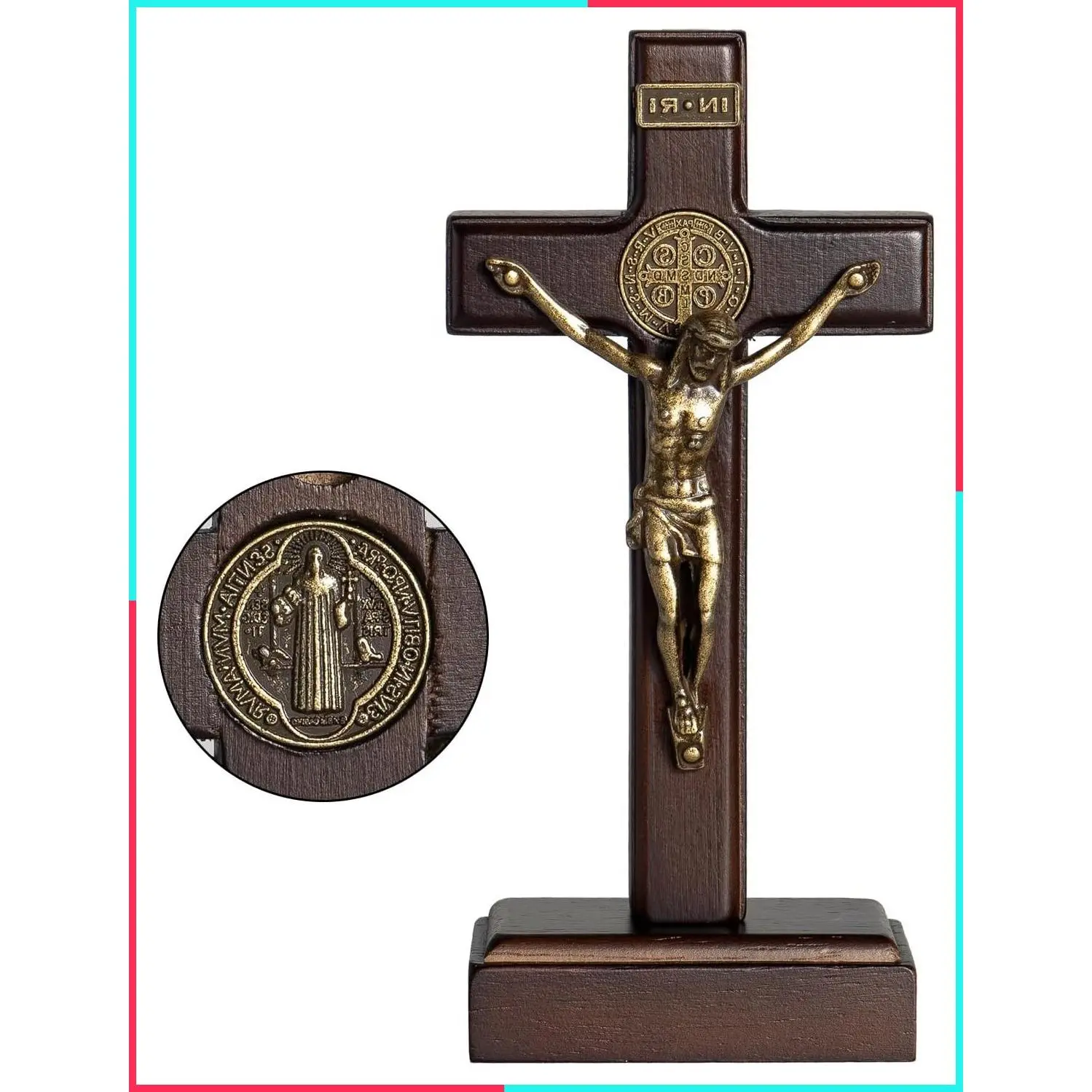 Wooden Standing Cross 5 Inch Small Crucifix Jesus Christ Wall Hanging Cross for Table or Wall Home Decoration
