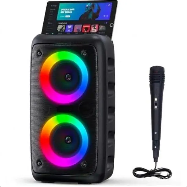 Portable Karaoke Speaker System for Party, Bluetooth PA Speaker with Wired Microphone – Rechargeable DJ Sound System with TF Card, AUX, REC & TWS for Home & Outdoor
