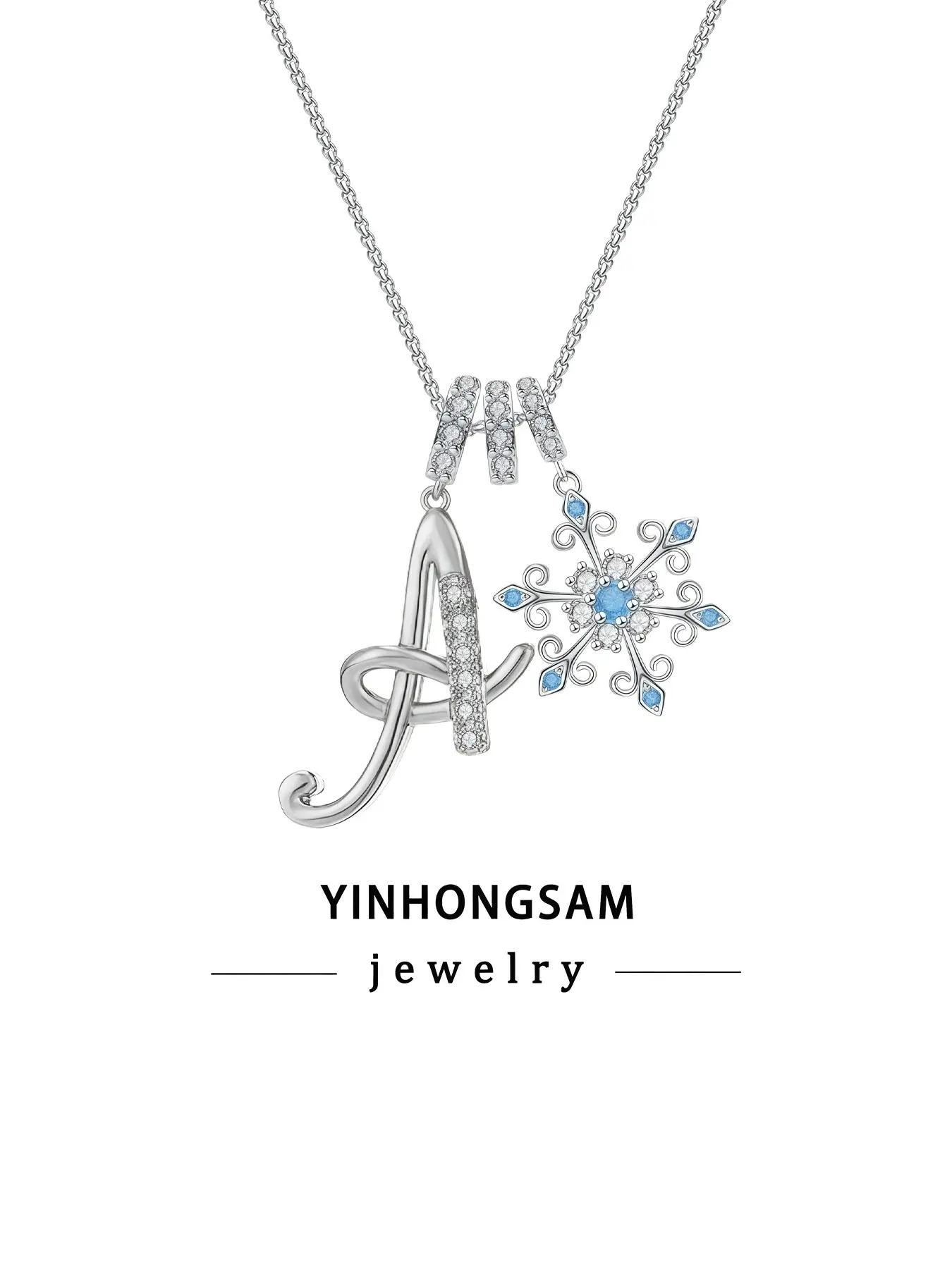 18k Gold Plated Snowflake Initial Necklaces,Letter Blue CZ Heart Necklace for Women, Birthday Valentine's Day Christmas Jewelry Gift for Wife Mom Girlfriend Daughter