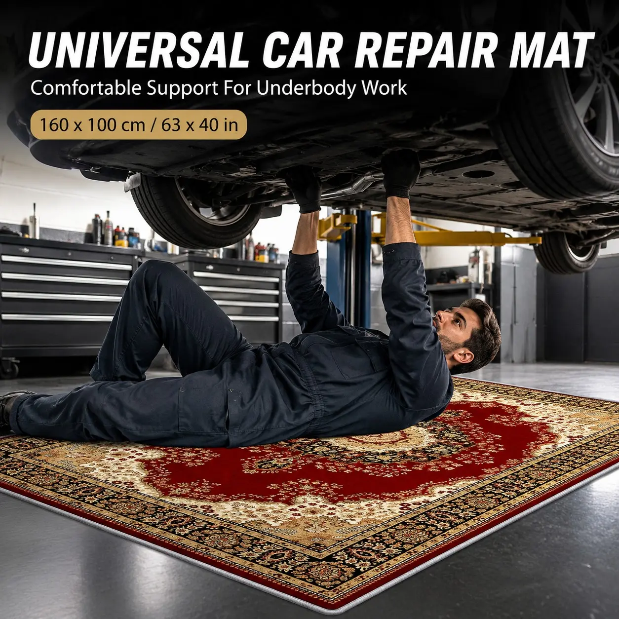 Bohemian Print Car Repair Crawl Mat, 63x40 Inch Portable Folding Mechanics Mat, Non-Slip Ground Work Pad for Truck Suv, Durable Auto Repair Tool