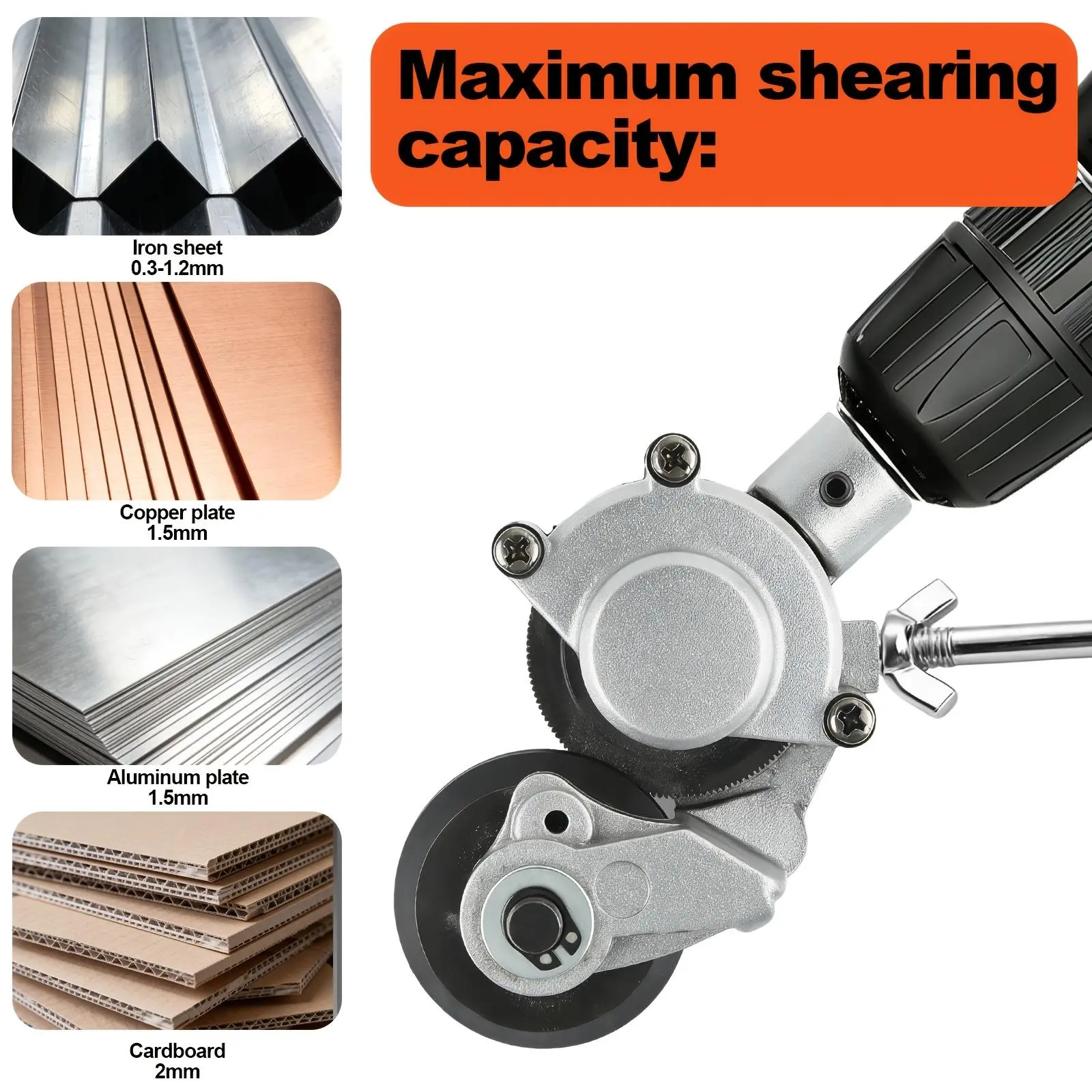 Upgraded Drill Powered Nibbler Attachment with Adapter Kit, Cordless Power Tool Accessory for Efficient Processing of Thin-Gauge Metal Materials, Sheet Cutting (Max Thickness Compatible with Iron, Steel, Copper, Aluminum & Tin)