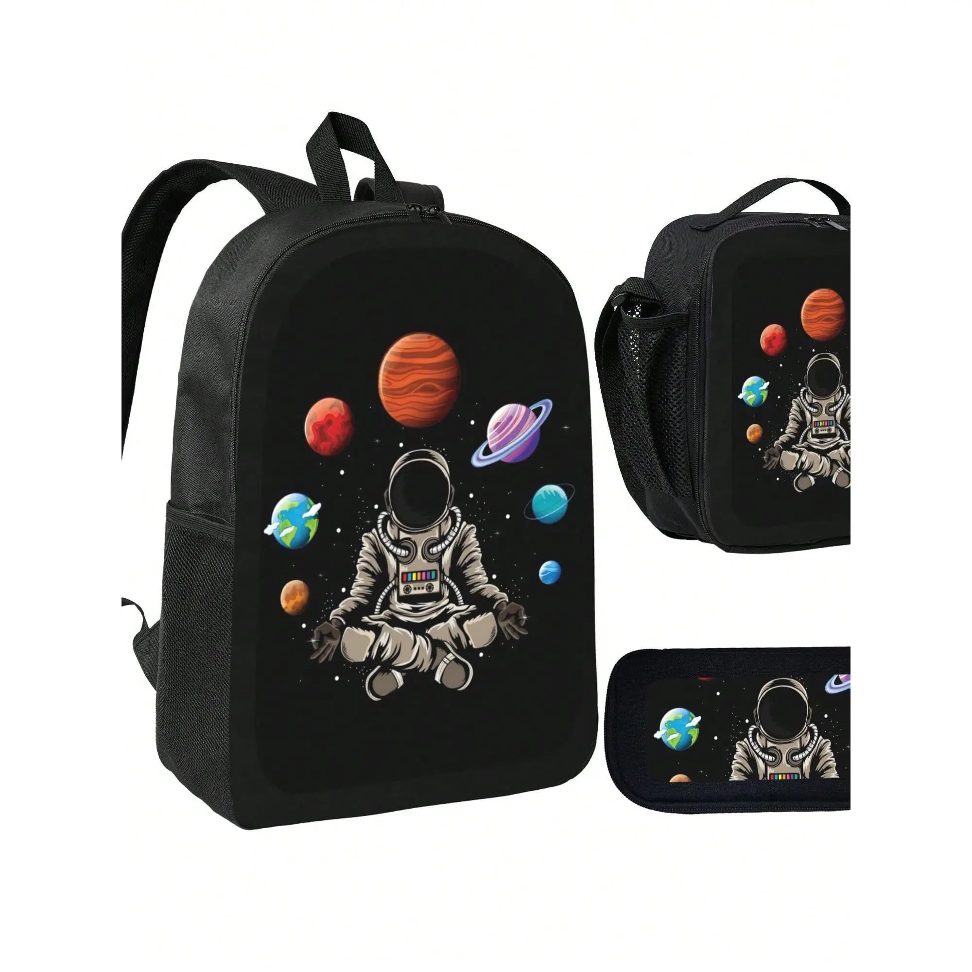 Astronaut Solar System Backpack 3 Piece Set For Boys Girls Students School Bag With  Box And Pencil Case Space Design