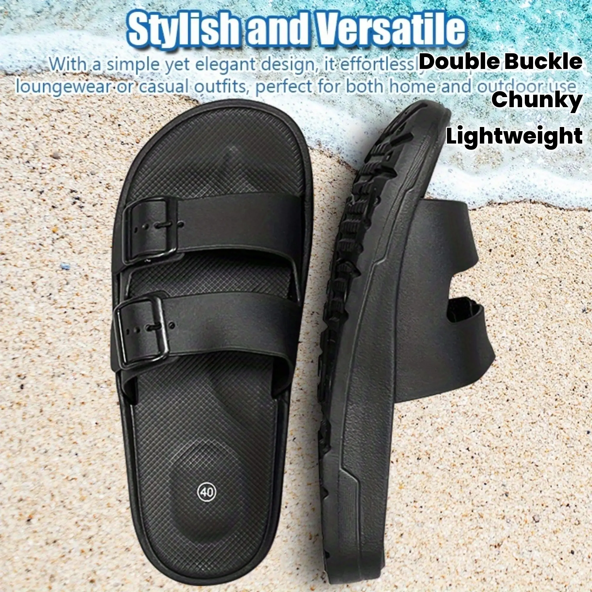 GGOR Men's and Women's Thick-soled Platform Sandals with Adjustable Double Buckle Closure- EVA Cushioned Arch Support, Lightweight PU Sole with Anti-slip Grip- Indoor/outdoor Beach Slippers, Unisex Casual Shoes for Spring, Summer, and Autumn- Heavy-dut