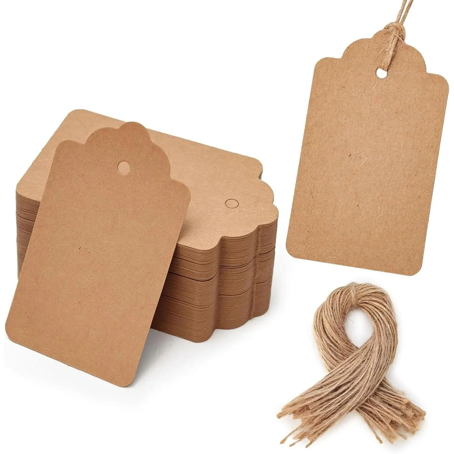 100 count  Tags with String Attached, 1.7 x 2.8 inch  Paper Hang Tags for Clothes DIY Crafts Wedding Holiday (Brown)