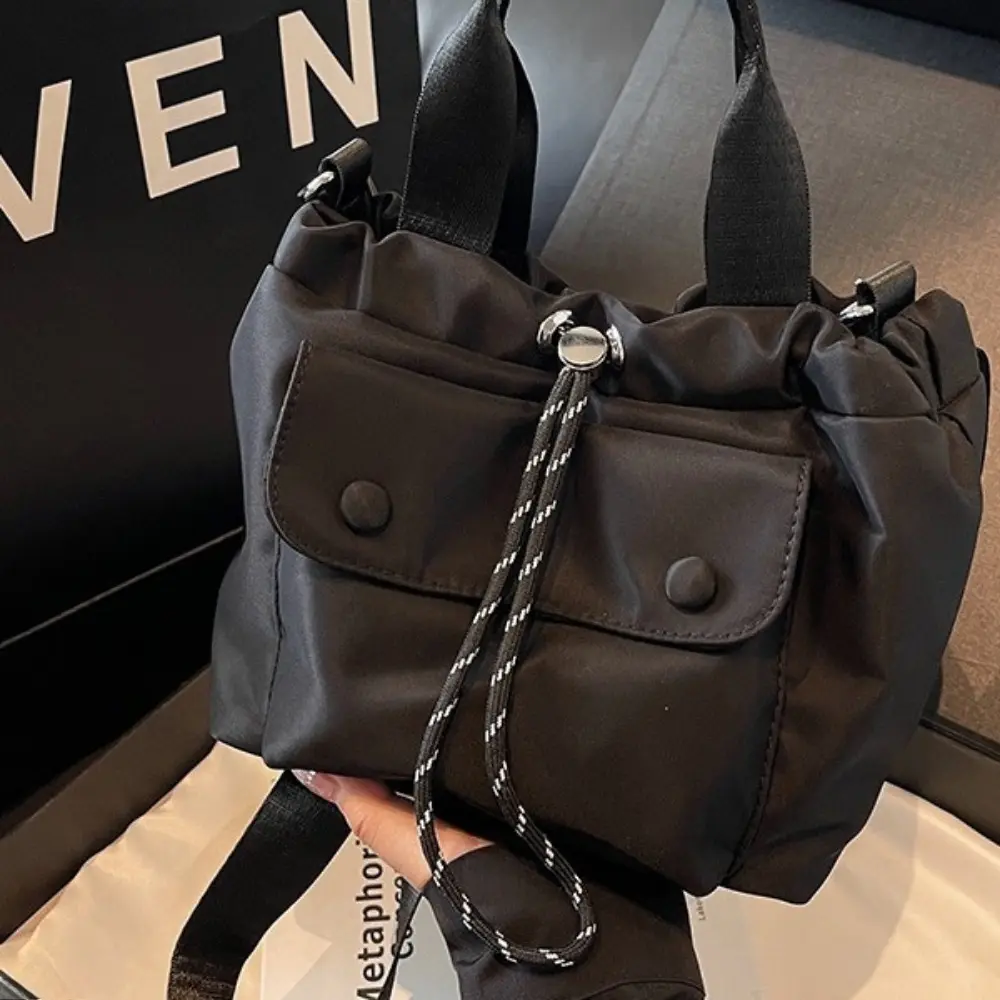 Unisex Casual Mini Drawstring Bucket Bag - Lightweight Oxford Cloth Tote, Compact Shape, Solid Colors, Versatile Shoulder-Crossbody Daily Use Bags