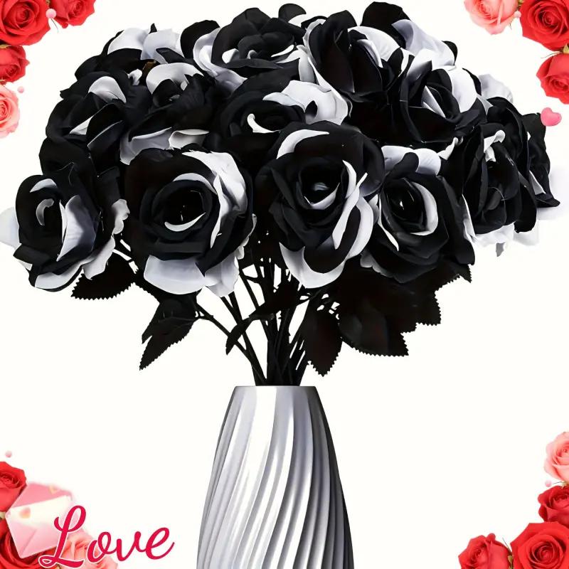 11 Pieces Black Rose Artificial Flowers Single Stem Silk Fake Flowers Faux Bouquet Bridal Bouquet Realistic Floral for Home Garden Party Halloween Christmas Decoration