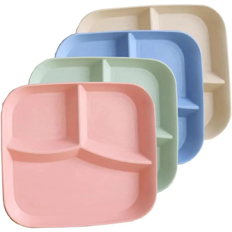 Unbreakable Wheat Straw Dinner Plates for  Eating - 10 Inch Divided Portion Control Plates, 4 Pack , Suitable for  & Adults,  for Picnics
