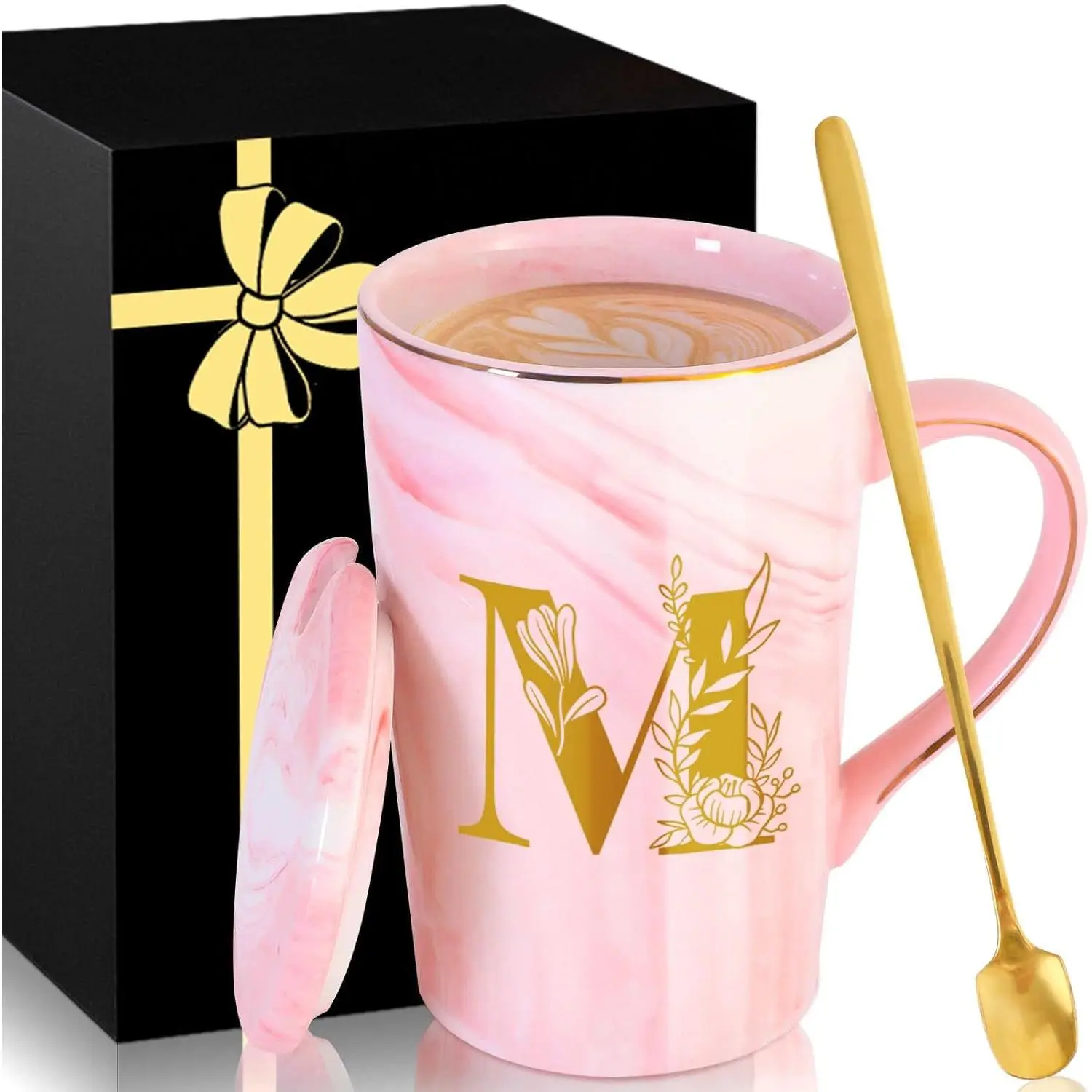Customised Reusable Ceramic Coffee Mug with Lid - Letter-Personalized, Microwave-Safe, Heat-Resistant, Dishwasher-Safe Adult Drink Cup, Ideal Gift for Spouses (Birthday, Wedding), Letters