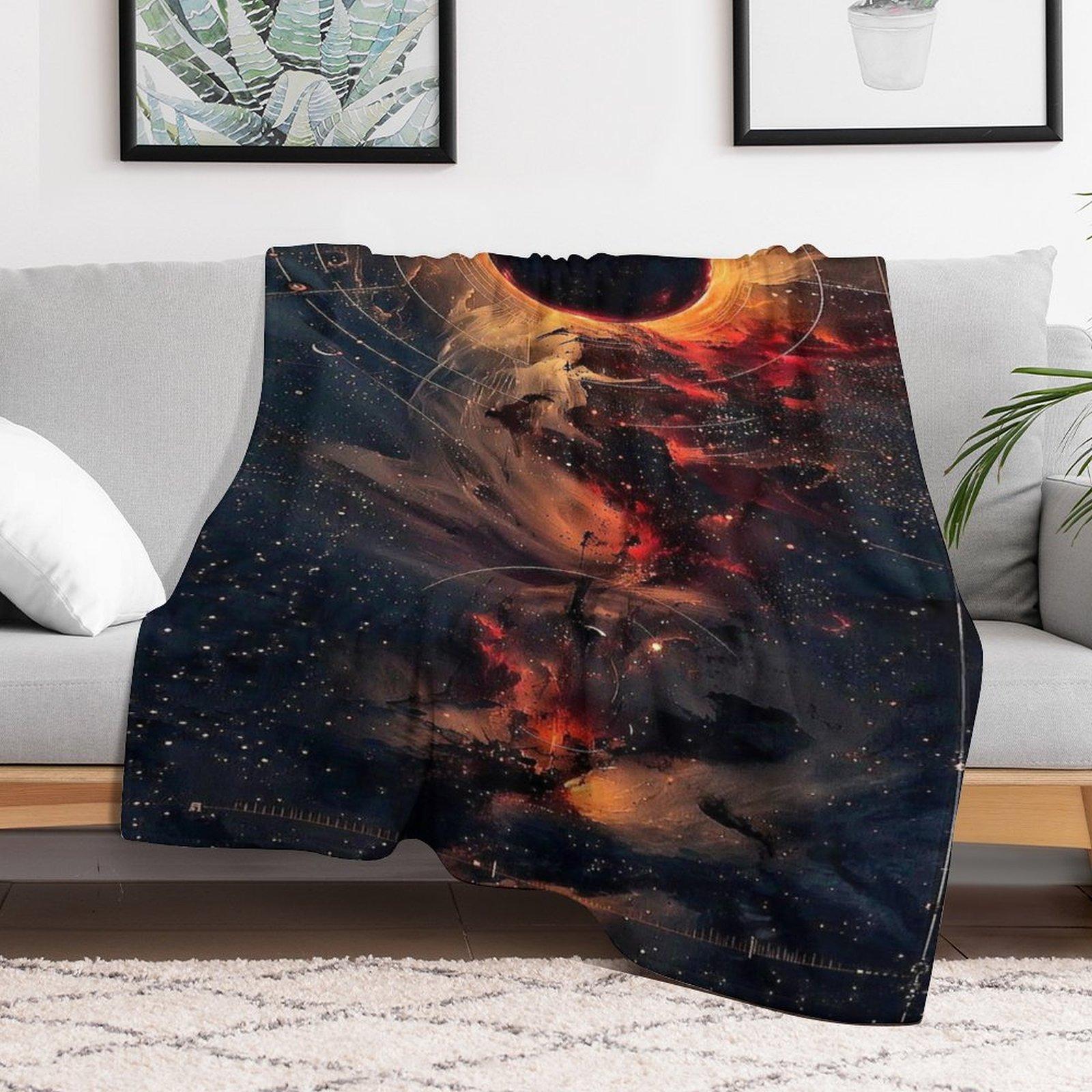 Solar Eclipse Galaxy Nebula Throw Blanket, Stunning Black Hole Space Cosmic Print Soft Flannel Fleece Blanket for Sofa Bed