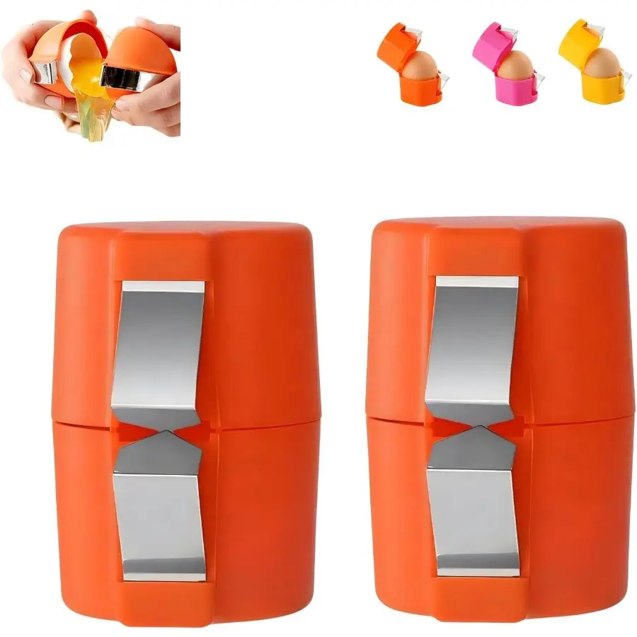 New Egg Shell Opener, Stainless Steel Egg Cracker Tool, Multifunctional Egg Shell Opener for Raw & Hard-Boiled Eggs, Portable Kitchen Gadget for Easy Peeling & Separating (Orange-2pcs)