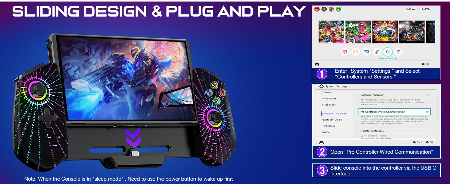 Pro Controller for Switch/OLED,One-Piece Switch Joycon Grip with Hall Effect Joystick,Switch Controller for Handheld with Turbo/Programmable/6-Axis/Vibration/4 Games Card Slot