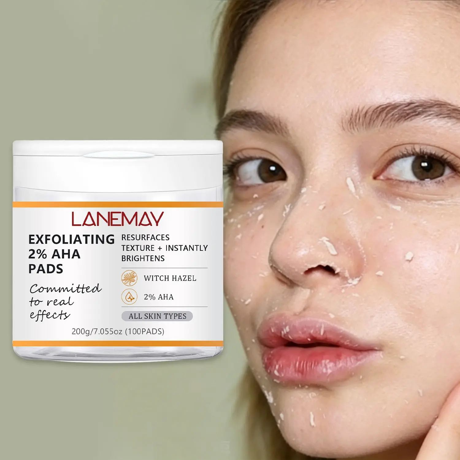 100pcs 2% AHA Exfoliating Pads with Witch Hazel, Glycolic Acid - Gentle Exfoliation, Brightening Glow, Even Tone, Hydrating - For All Skin Types, Daily Renewing Pads
