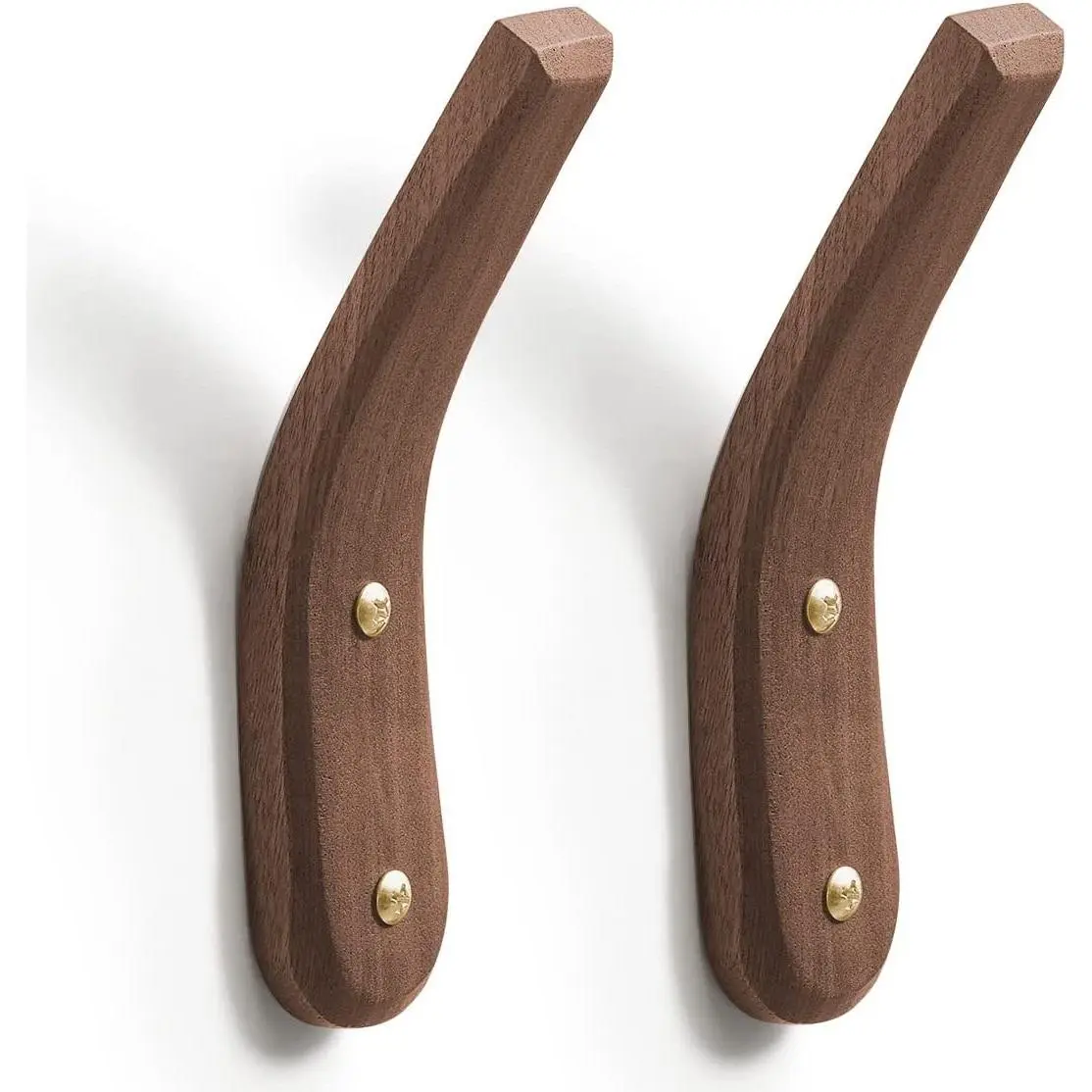 Minimalist Real Walnut Wood Wall Hooks (2 Pack) | Easy Install, Hanging Towel Hat Coat Bag Cap Clothes Robe, Bathroom, Entryway, Mid Century Modern, Rustic, Boho DecorGift