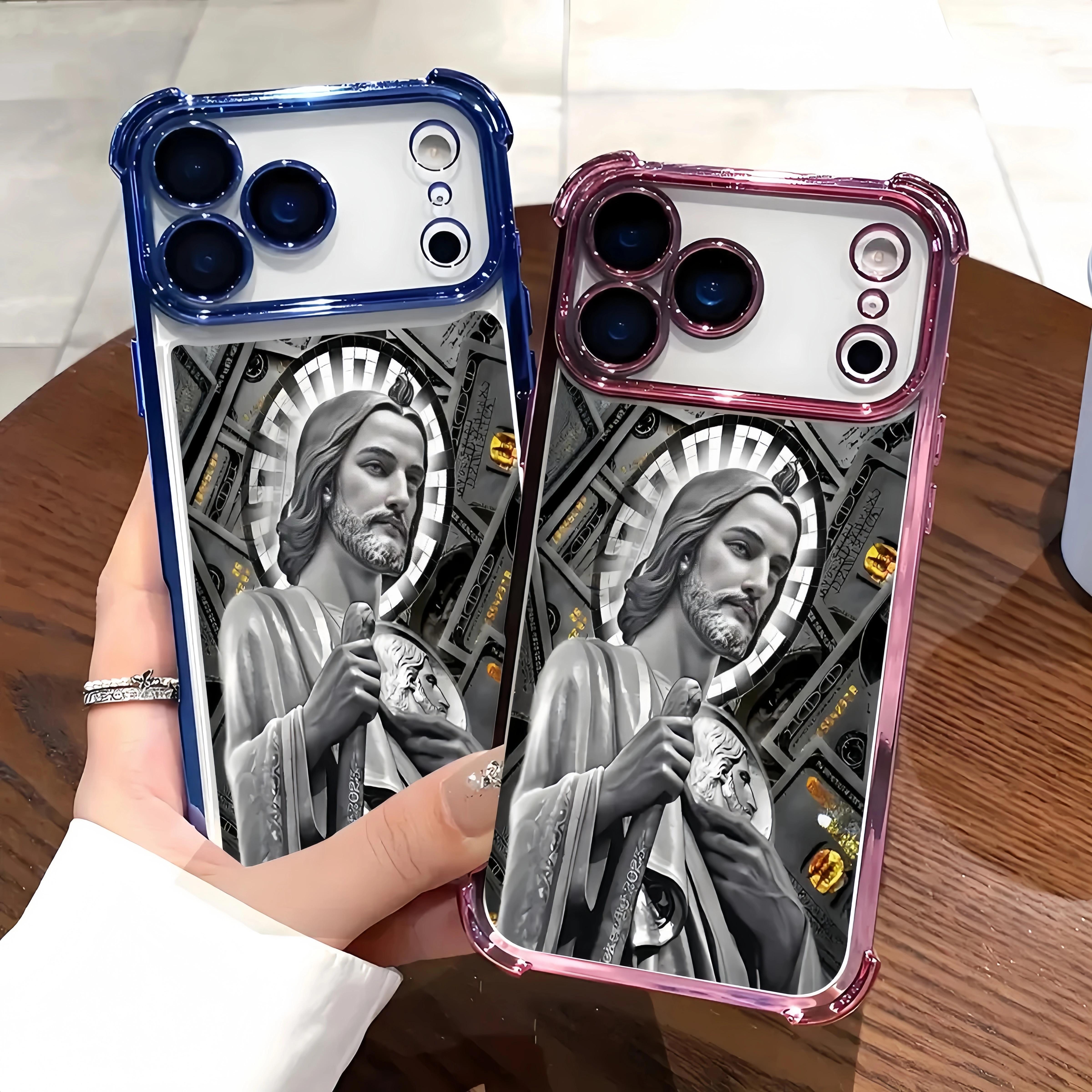 San Judas Tadeo Pattern Phone Case Electroplated Cover with Airbag Shockproof Soft TPU for iPhone X 11 12 13 14 15 16 17 Pro Max Plus Air Money Durable Lightweight Design