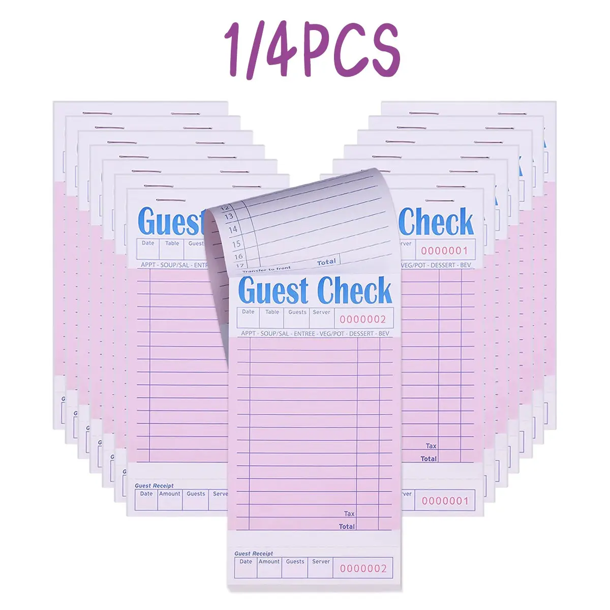 Customer Bill Pad, Ideal for Servers and Waitstaff, Restaurant Paper Bill Pads, 50 Sheets Per Pack, Total 200 Sheets