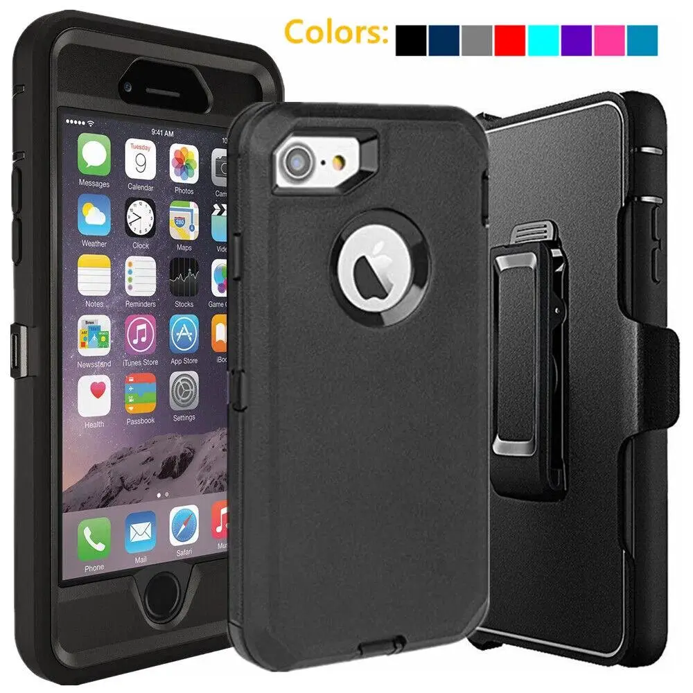 3 in1 Heavy Defend Shockproof Phone Case For For iPhone 6 6S 6 Plus 6S Plus 7 7Plus 8 8Plus Black Belt Clip Cover Shell built-in gorilla glass screen protector