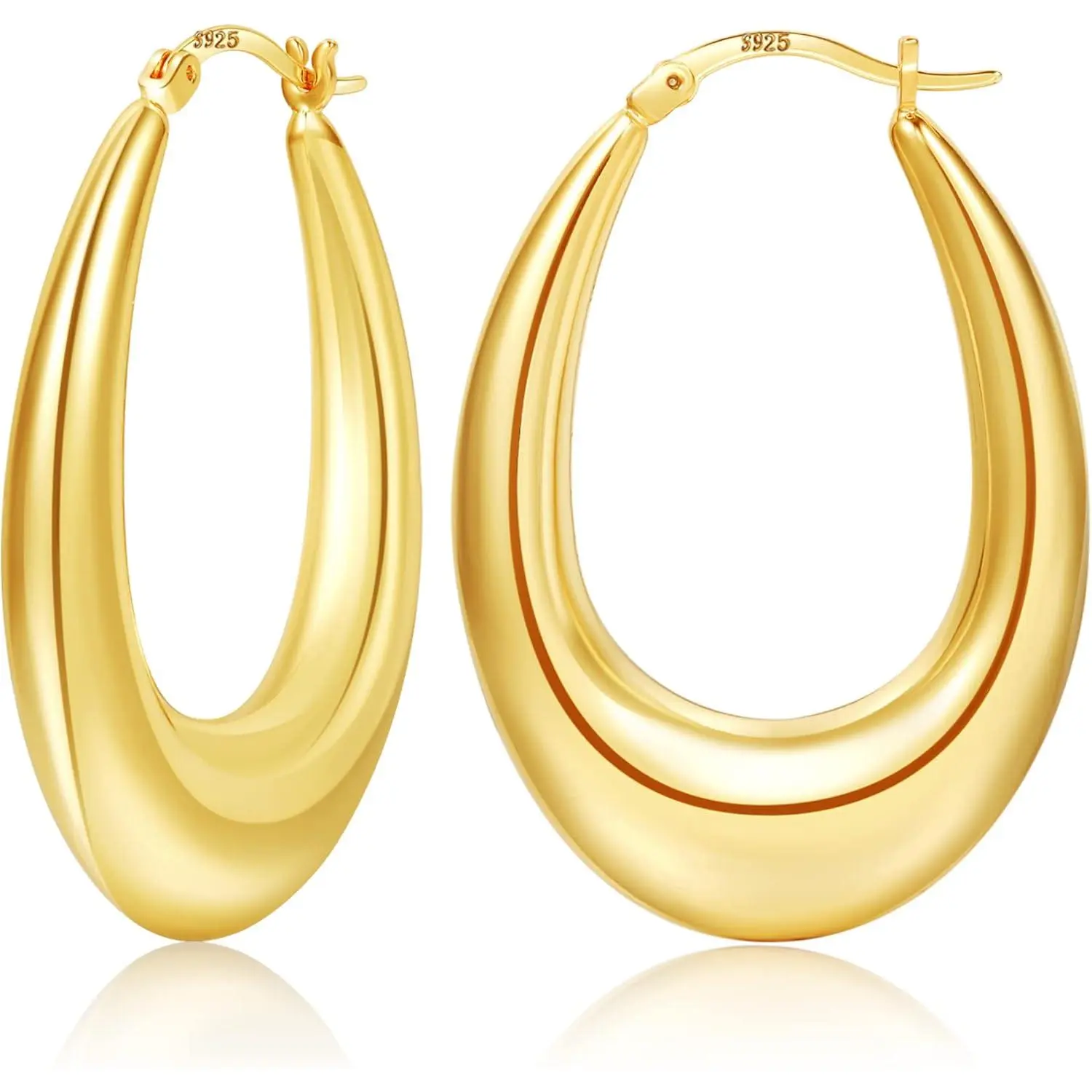 Chunky Silver Hoops Earrings for Women, Hypoallergenic Lightweight 925 Sterling Silver Oval Hoop Earring, Sterling Silver Thick Hoop Earrings for Women 25/28/30/38/40mm
