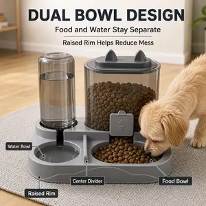 2-in-1 Large-Capacity Automatic Cat Feeder & Water Dispenser, Food Feeders, Transparent Design, Ideal for Indoor Pets' Hydration & Healthy Diet, Battery-Free, Worry-Free for Travel, Suitable for Cats & Dogs (Model: DM638)