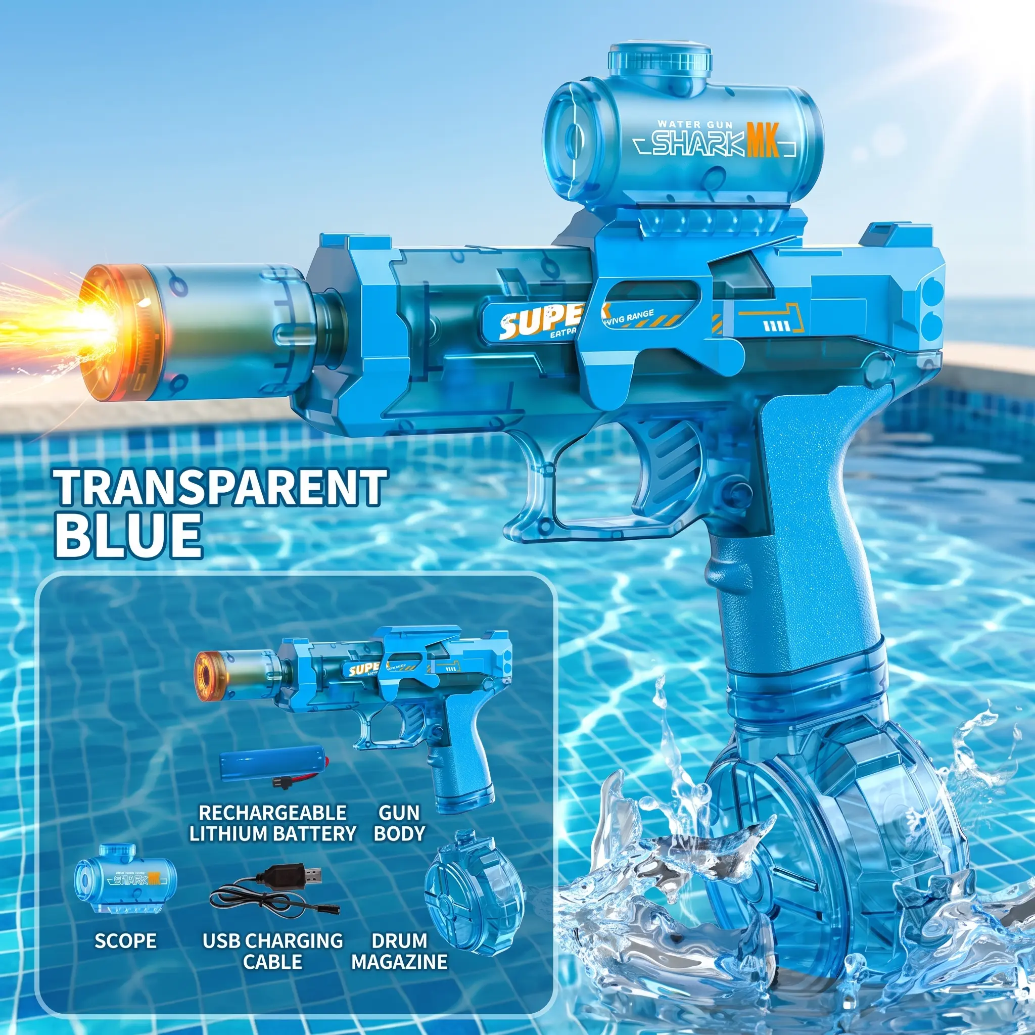 Electric Water Gun 320cc High Capacity Automatic Squirt Blaster with Glowing Muzzle, Up to 32FT Range, Outdoor Summer Party Toy for Adults & Kids#Summervibes