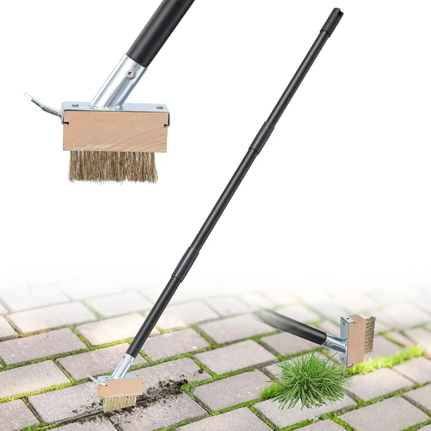 Crack Weeder Moss Remover Brush with 45 inch Handle,Manual Crevice Weeding Tool Stand Weed Puller Grout Brush for Deck,Patio,Sidewalk, Walkway,Driveway, Paving,Crevice Cleaning Tool