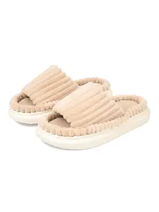 Women's Thick Sole Linen Slippers, Simple Style, Breathable Velvet Cool Sandals, Summer Home Anti-Slip Footwear for Women